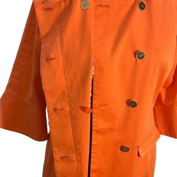 Etcetera Spring Trench Coat Coral with Gold Buttons and Polka Dot Lining - Picture 10 of 11